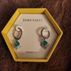 Bomb Party Silver Earrings with Teal Accent